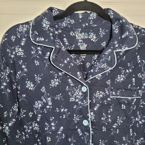 Croft & Barrow Pajama Set Womens Large Navy Blue Floral Extra Soft 2 Piece New - Picture 2 of 16